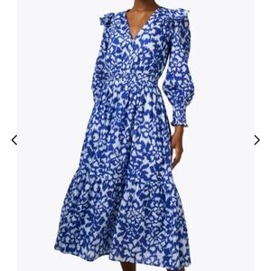 Banjanan Pearl Dress in Ikat Floral Blue Size Medium New Maxi